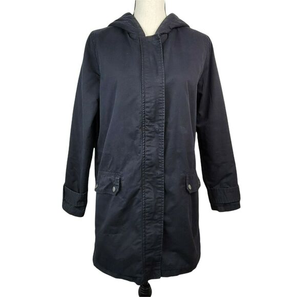 Forever 21 Hooded Coat Jacket‎ Womens Sz L Black Faux Fur Quilted Long Winter - Picture 1 of 10